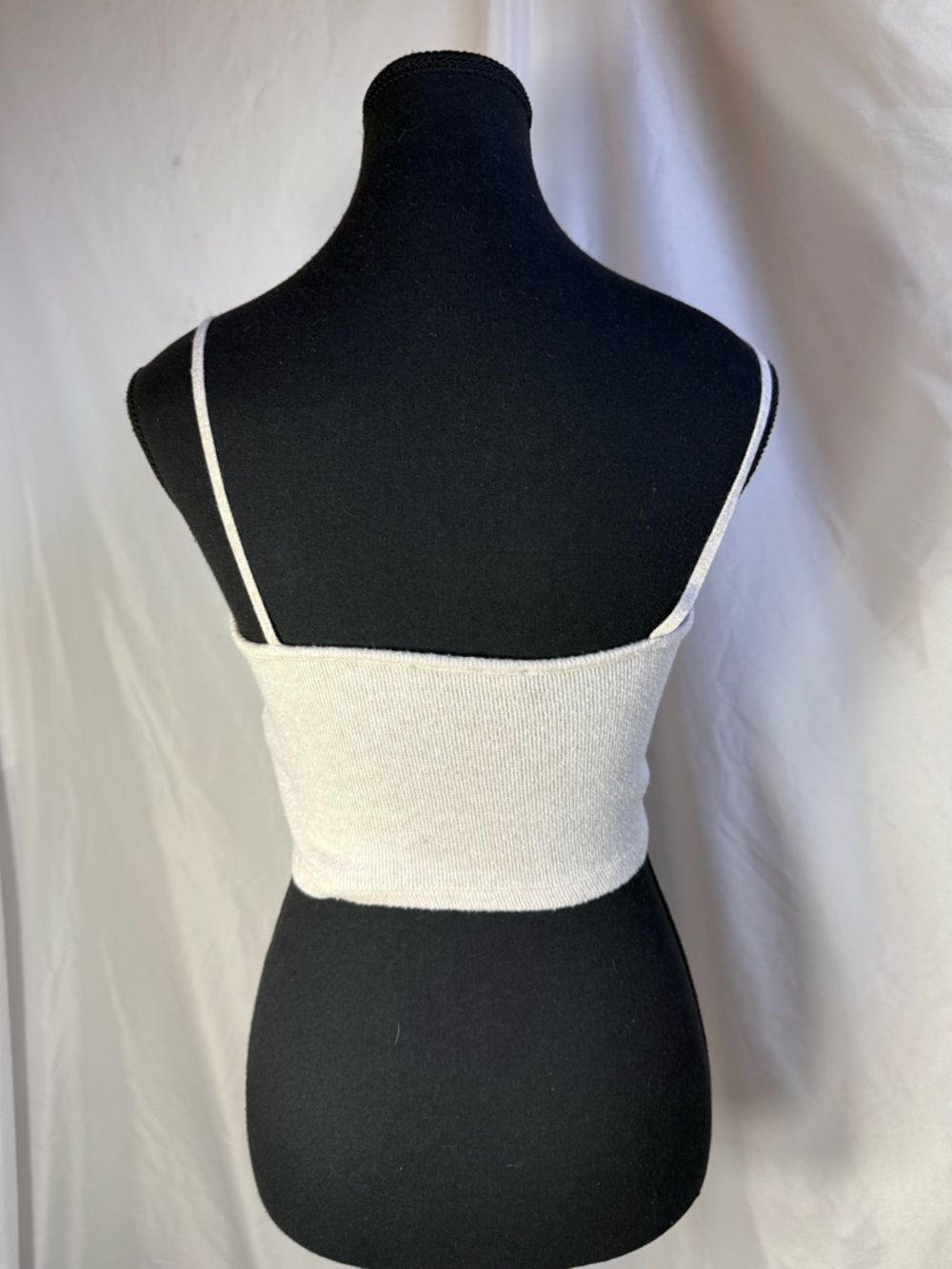 Zara Cream Ribbed Crop Camisole | Minimalist Spaghetti Strap Tank Top - Picture 5 of 7